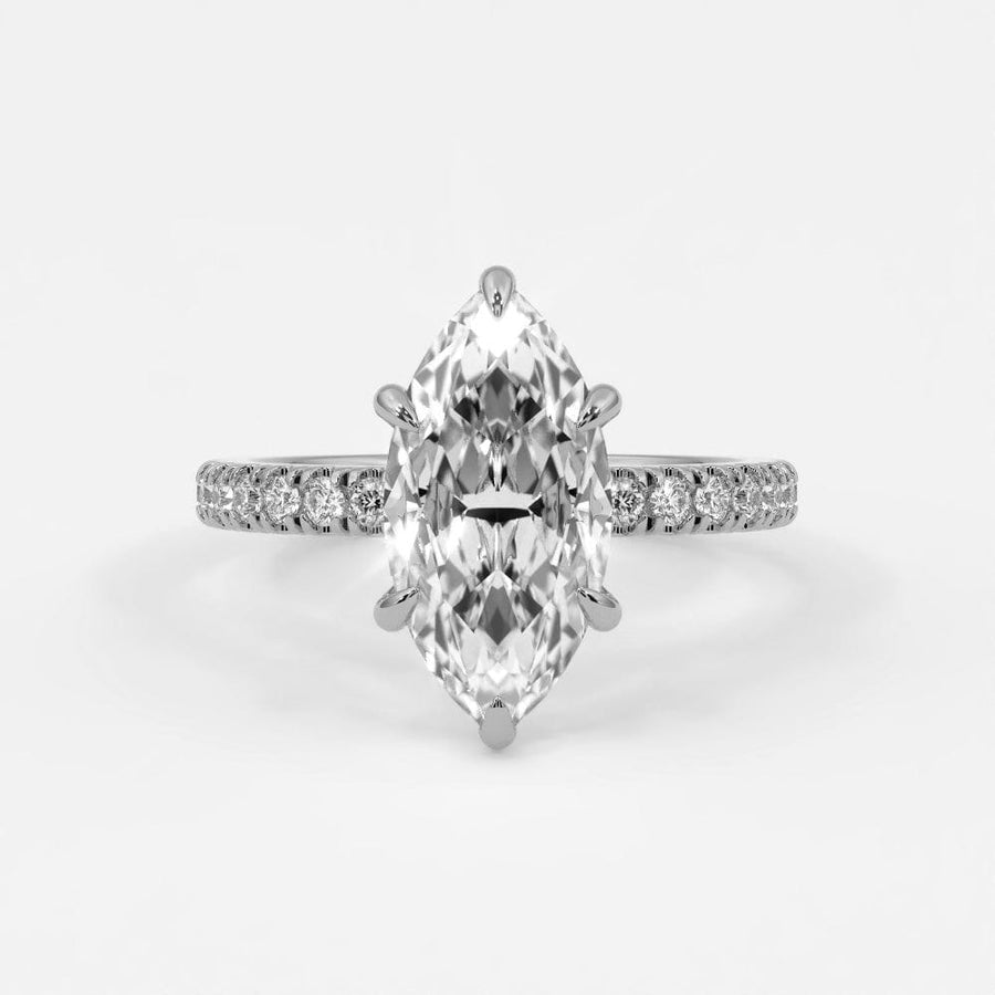 Rings 14K White Gold / 7 Marquise Cut Diamond Pave Band, Hidden Halo