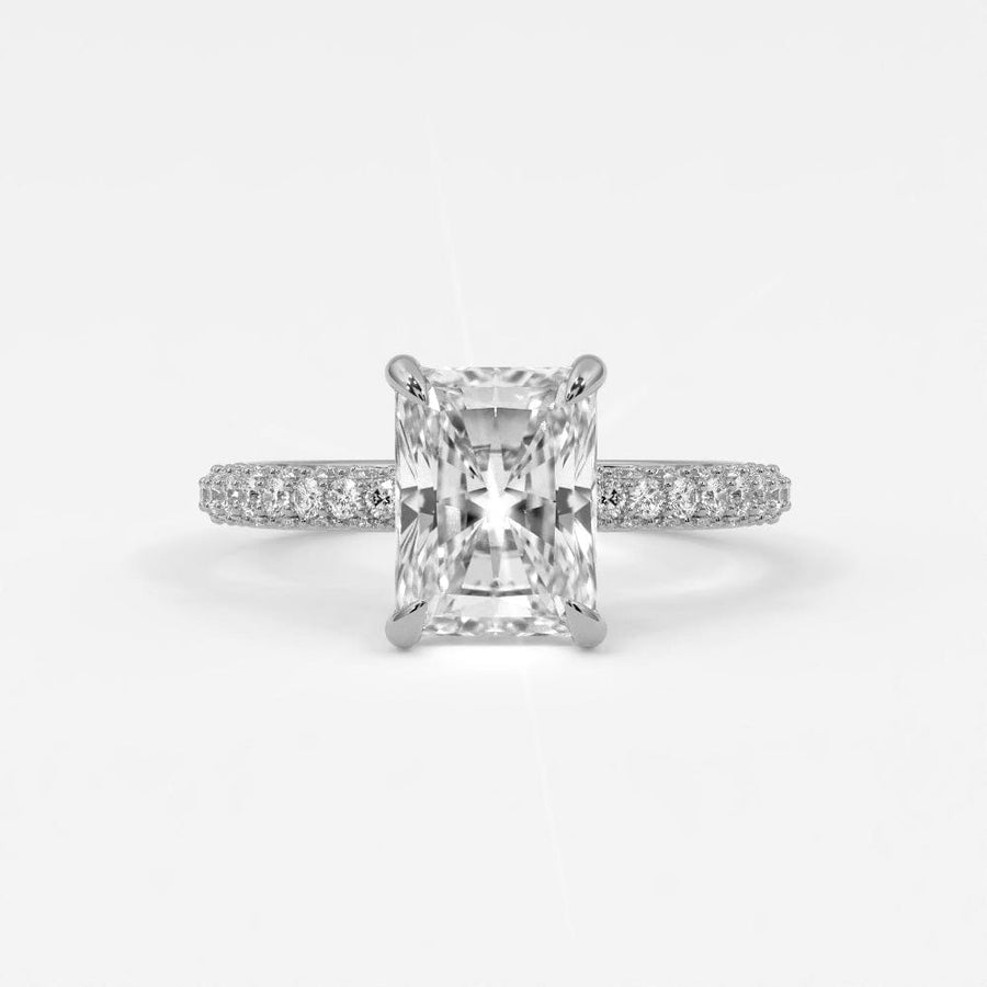 Rings 14K White Gold / 7 Radiant Cut Pave Diamond Hidden Halo Triple Row Band