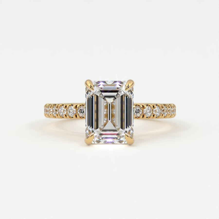 Rings 14K Yellow Gold / 10.5 Emerald Cut Pave Diamond Single Row, Hidden Halo