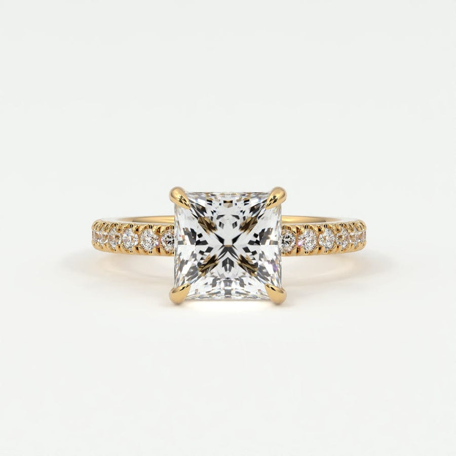 Rings 14K Yellow Gold / 10.5 Princess Cut Pave Diamond Single Row, Hidden Halo