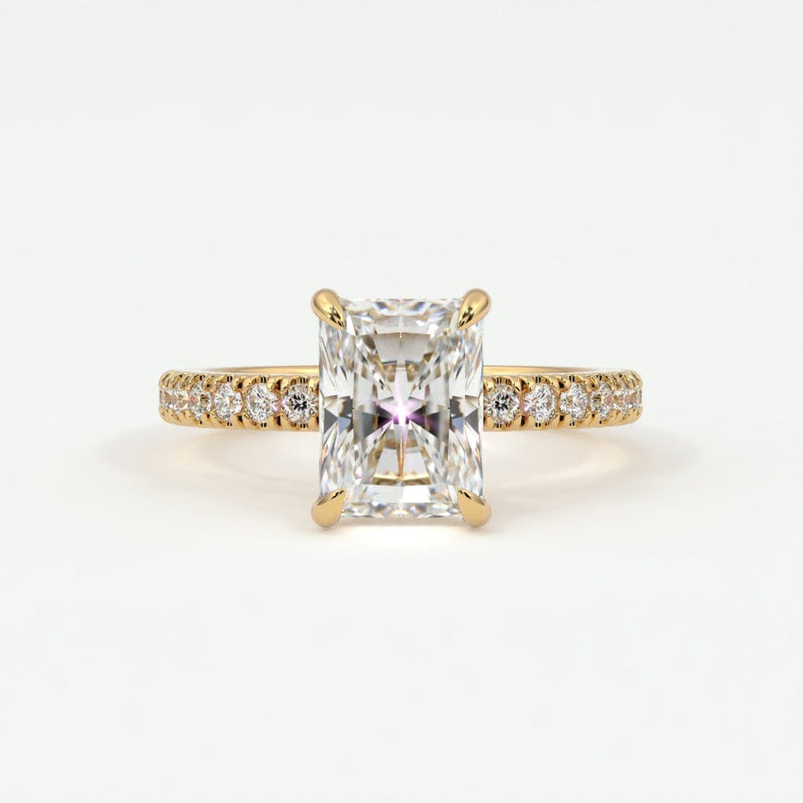 Rings 14K Yellow Gold / 10.5 Radiant Cut Pave Diamond Single Row, Hidden Halo