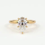 Rings 14K Yellow Gold / 7.5 Pear Shape Pave Diamond Hidden Halo, Gold Band