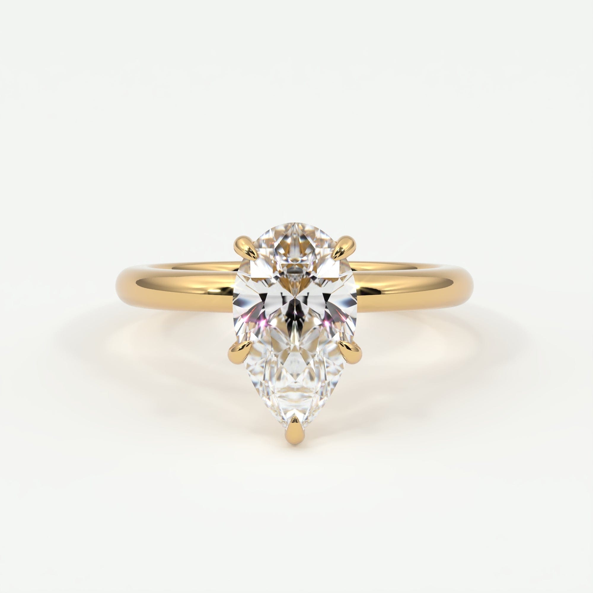 Rings 14K Yellow Gold / 7.5 Pear Shape Pave Diamond Hidden Halo, Gold Band