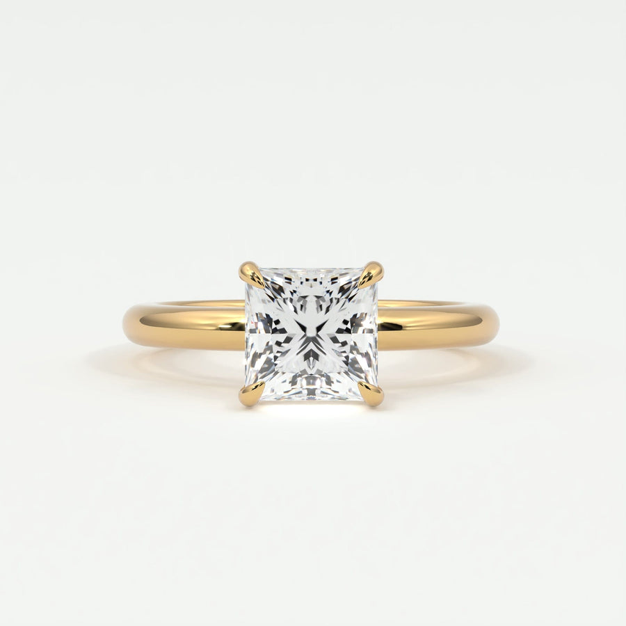 Rings 14K Yellow Gold / 7 Princess Cut Pave Diamond Hidden Halo, Gold Band