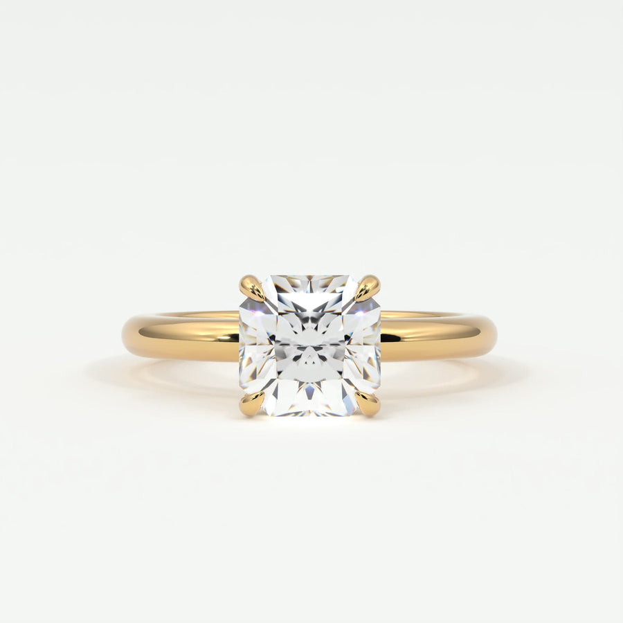 Rings 14K Yellow Gold / 7 Square Radiant Cut Pave Diamond Hidden Halo, Gold Band