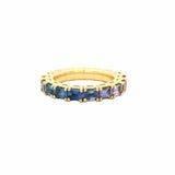 Rings 18K Gold East West Stretch & Stack Emerald Cut Blue and Pink Sapphire Eternity Rings