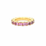 Rings 18K Gold East West Stretch & Stack Emerald Cut Blue and Pink Sapphire Eternity Rings