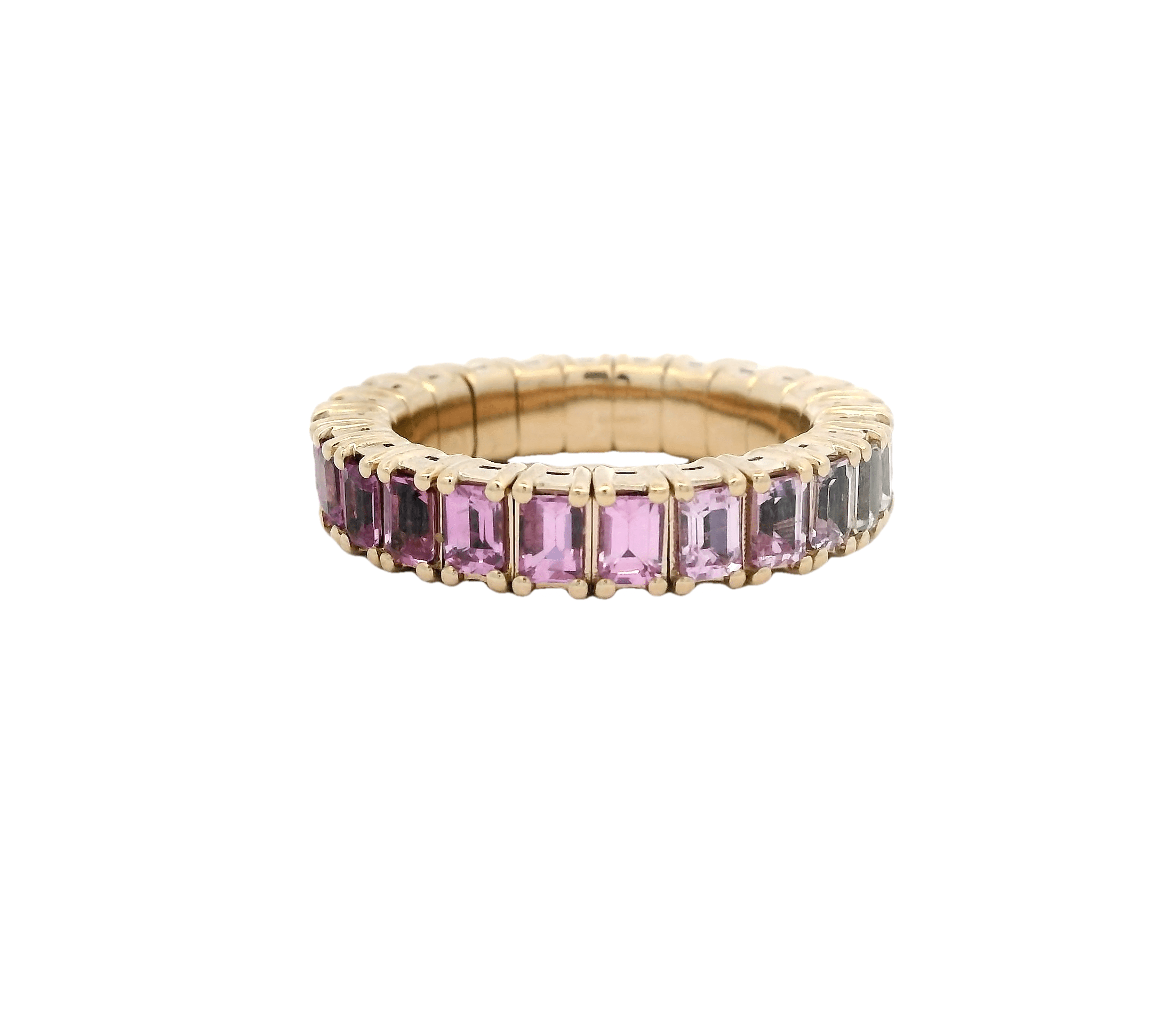 Rings 18K Gold Stretch Emerald Cut Pink Sapphire Eternity Ring