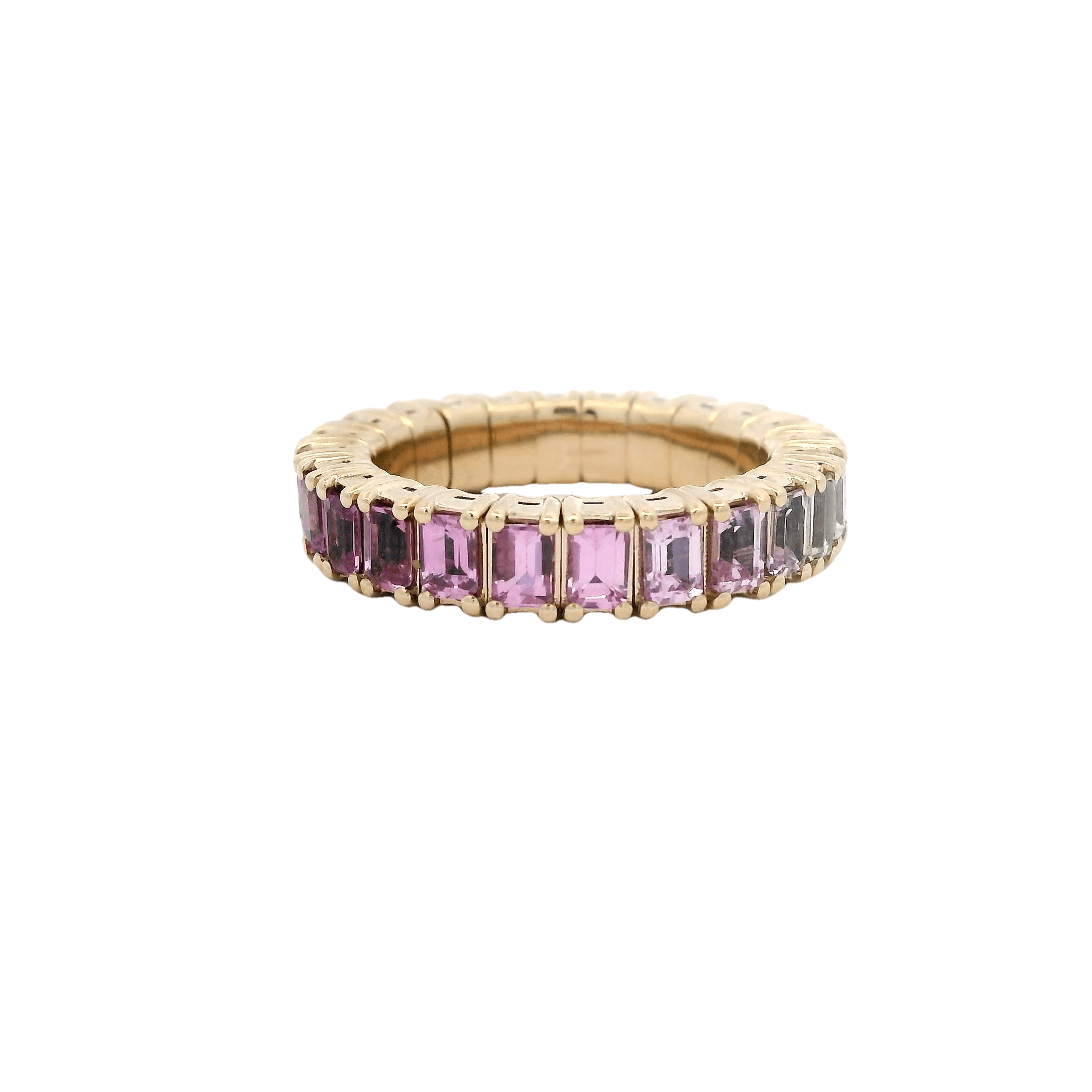 Rings 18K Gold Stretch Emerald Cut Pink Sapphire Eternity Ring