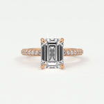 Rings 4 / Rose gold / Simple Solitaire Emerald Cut Diamond Engagement Rings, Lab Grown