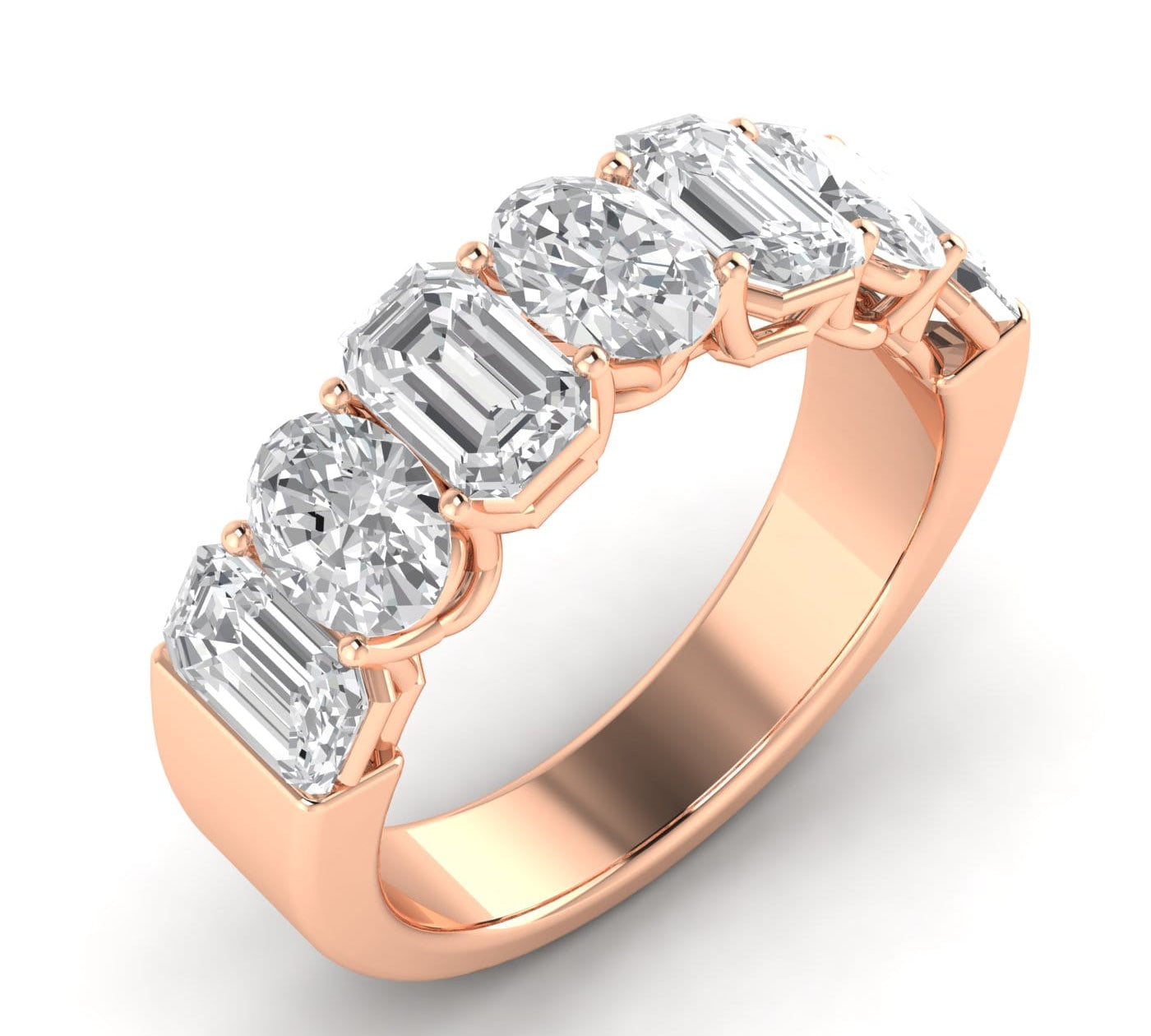 Rings 6 / Rose Gold / 14K 14K & 18K Gold Emerald and Oval Diamond Eternity Ring, Lab Grown