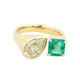 Rings 6 / Rose Gold / 14K 14K & 18K Gold Emerald and Pear Cut Diamond Ring, Lab Grown DIamond