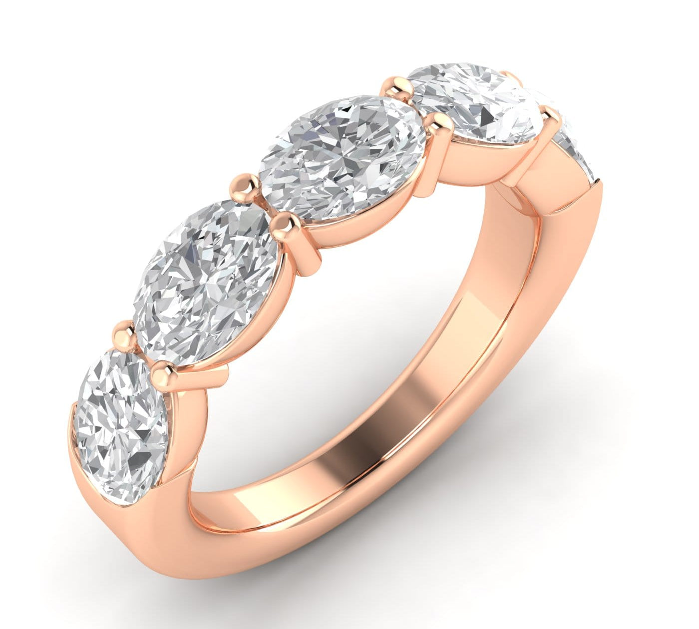 Rings 6 / Rose Gold / 14K 14K & 18K Gold Oval East West Diamond Eternity Ring, Lab Grown