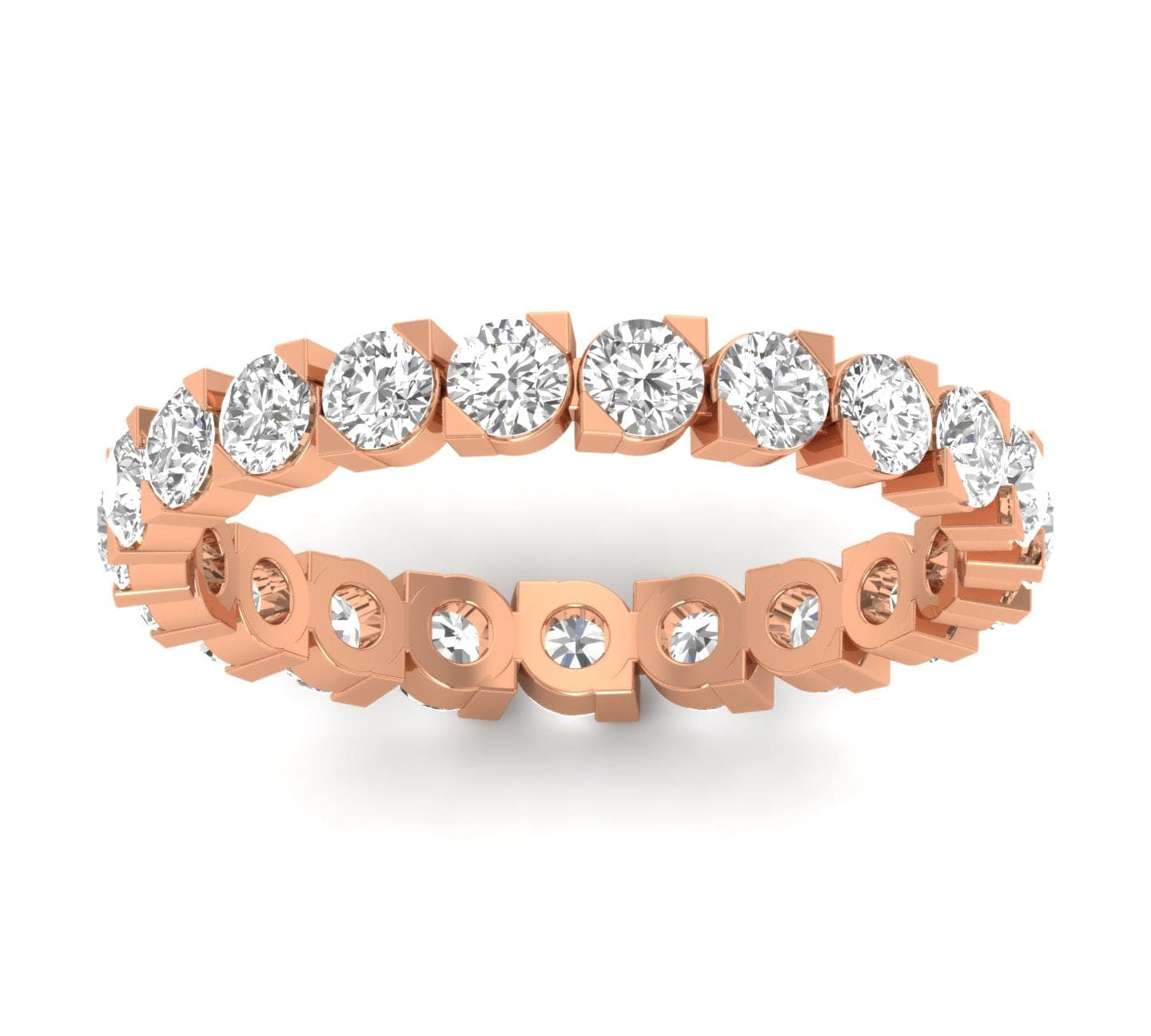 Rings 6 / Rose Gold / 14K 14K & 18K Gold Round Diamond Eternity Ring, Eye Setting, Lab Grown