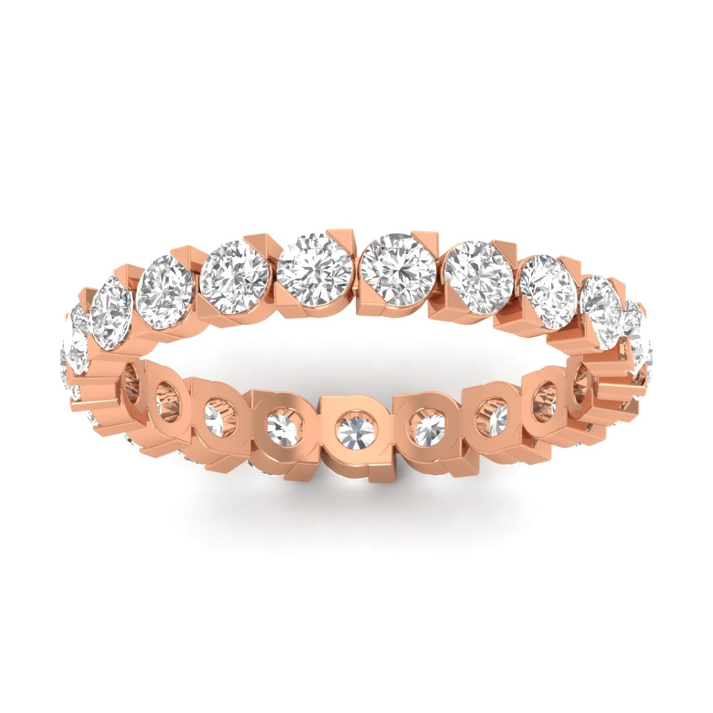 Rings 6 / Rose Gold / 14K 14K & 18K Gold Round Diamond Eternity Ring, Eye Setting, Lab Grown