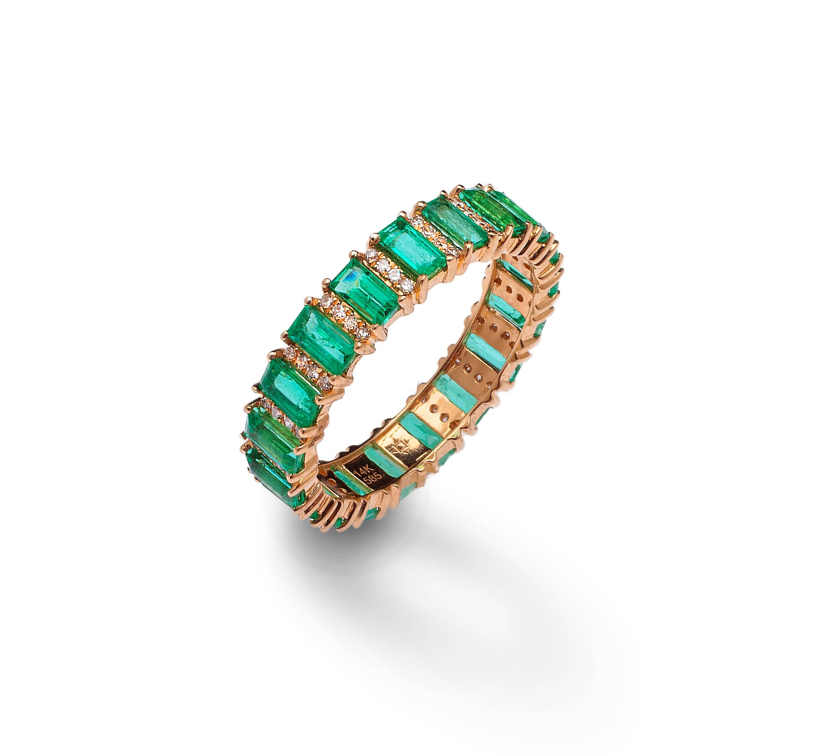 Rings 6 / Rose Gold 14K & 18K Gold Emerald and Diamond Eternity Band