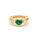 Rings 6 / Rose Gold 14K & 18K Gold Heart Emerald & Diamond Dome Ring