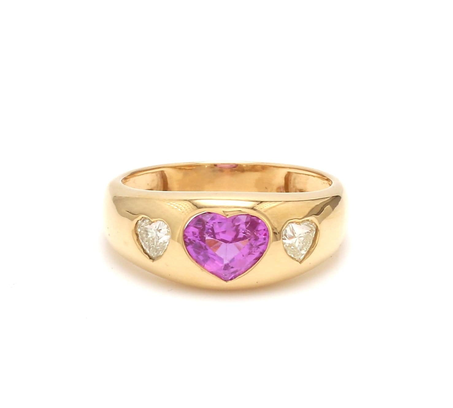 Rings 6 / Rose Gold 14K & 18K Gold Heart Pink Sapphire & Diamond Dome Ring