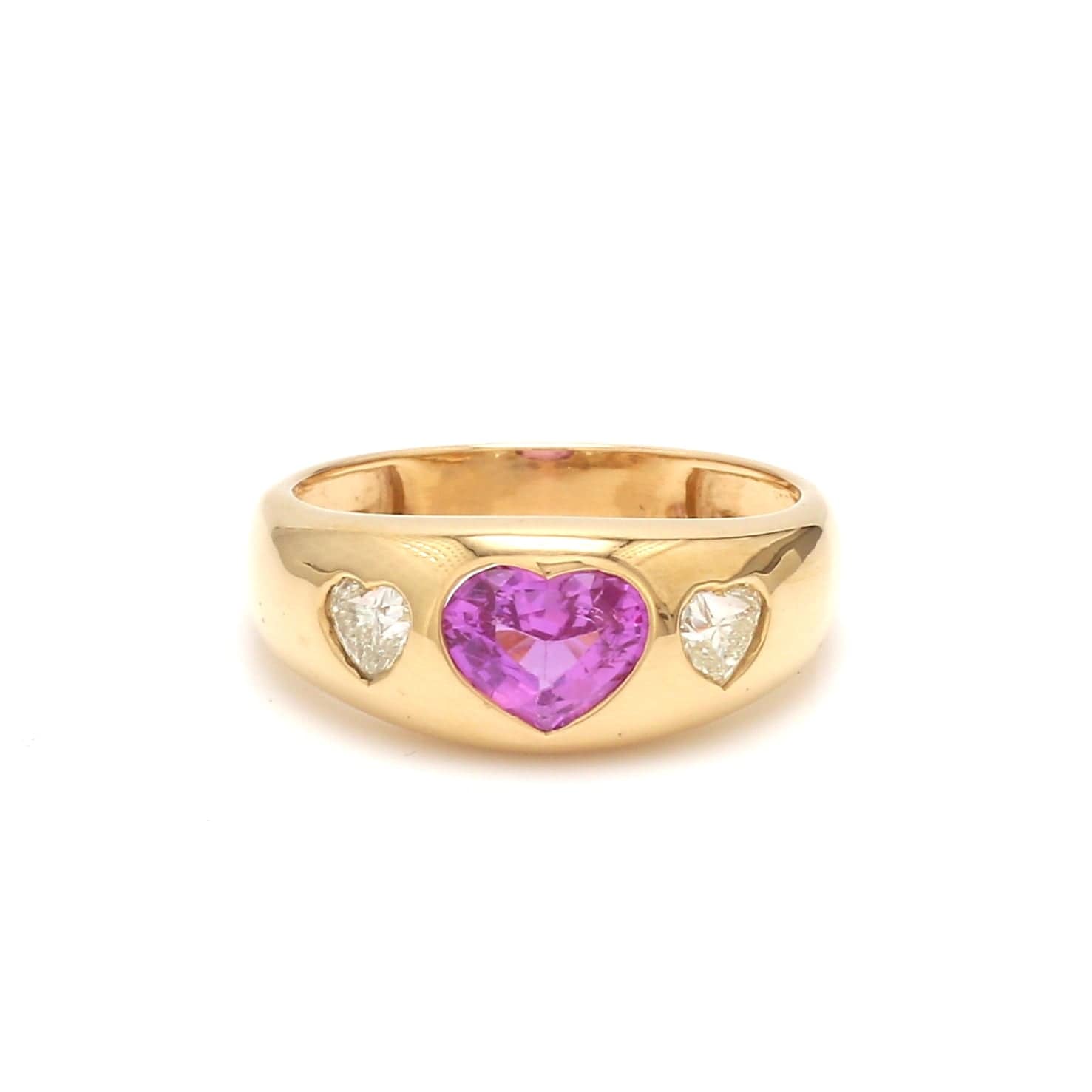 Rings 6 / Rose Gold 14K & 18K Gold Heart Pink Sapphire & Diamond Dome Ring