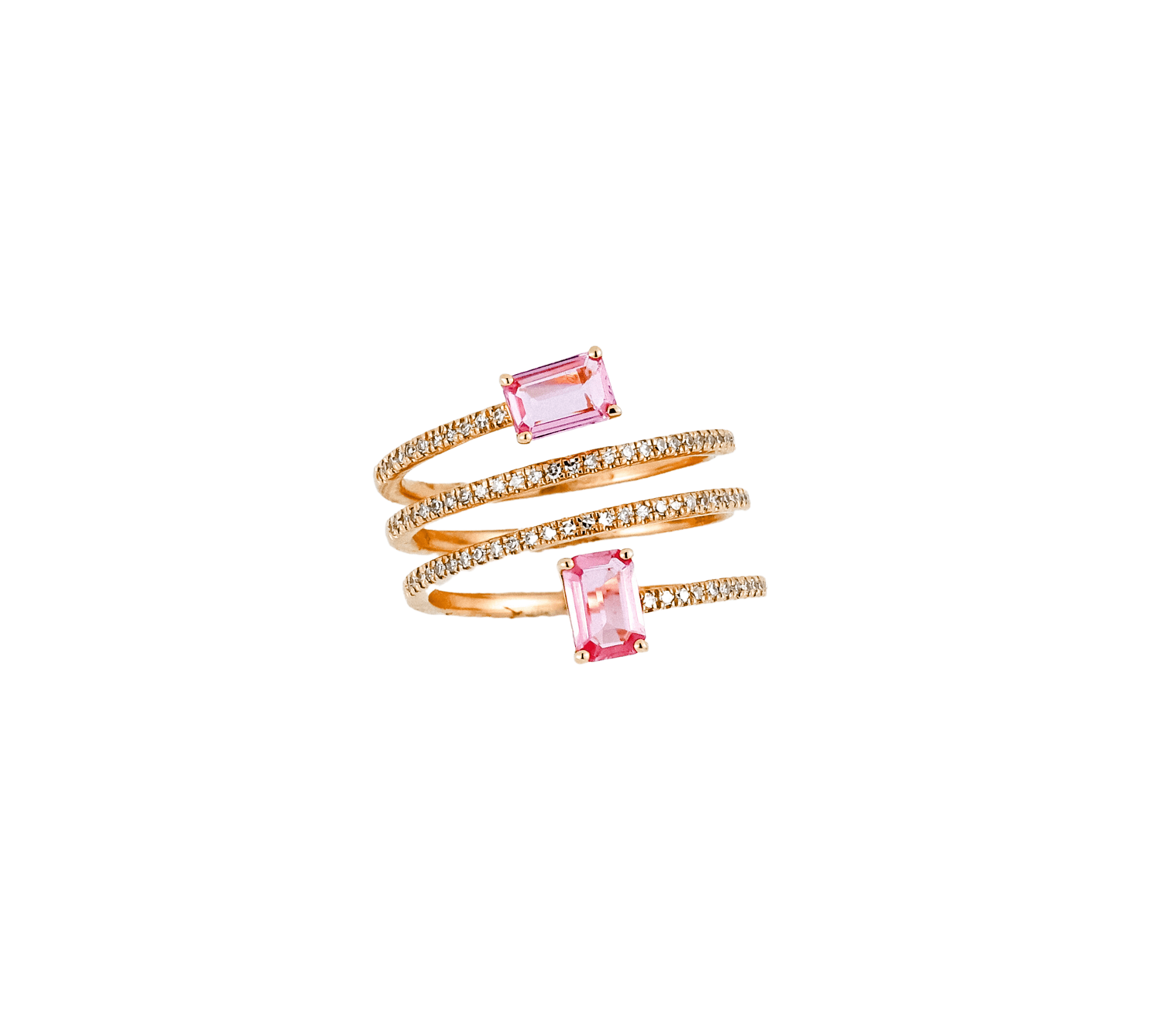 Rings 6" / Rose Gold 14K Gold Pink Sapphire and Diamond Wrap Around RIng