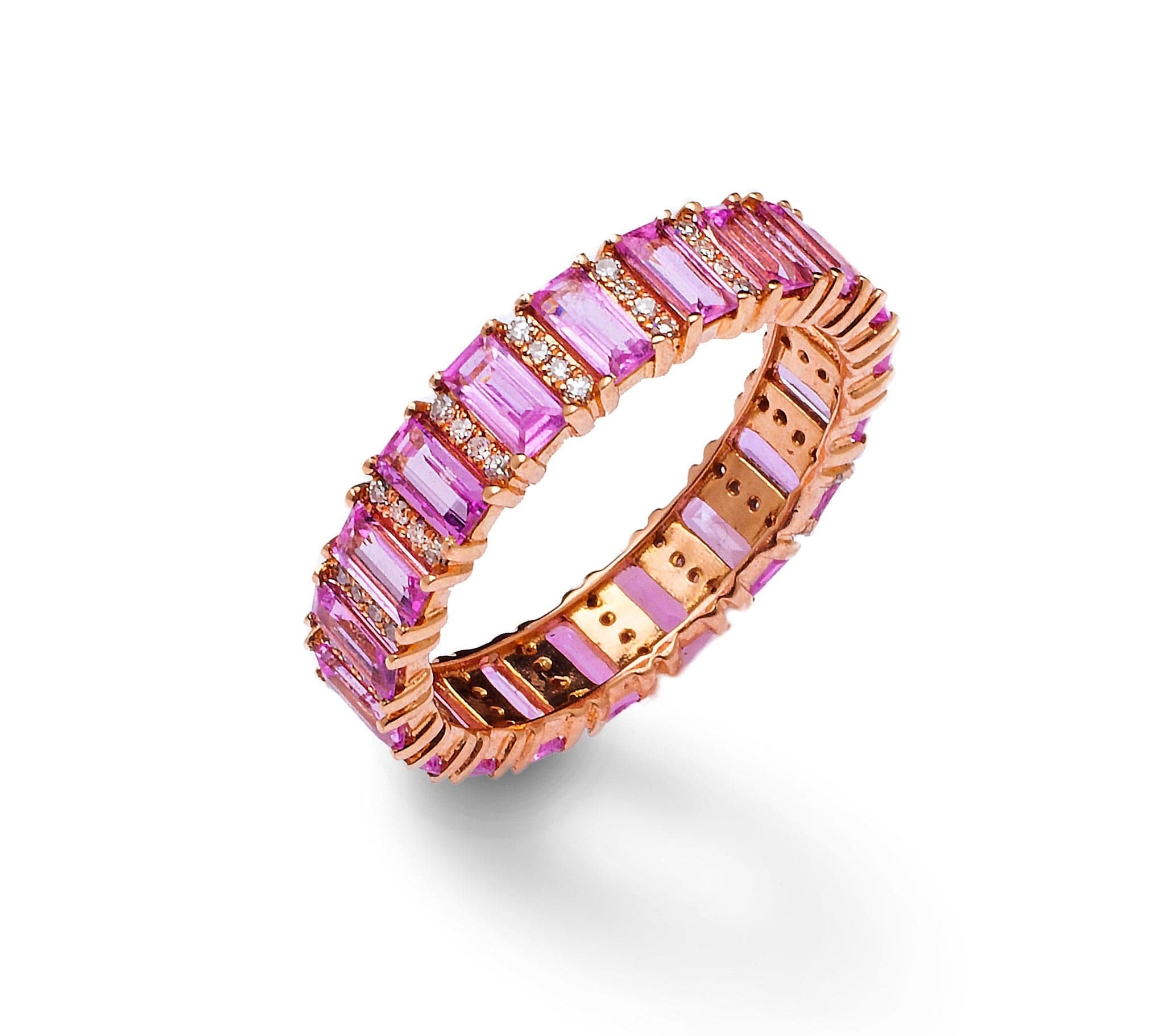 Rings 6 / Rose Gold Pink Sapphire and Diamond Eternity Ring