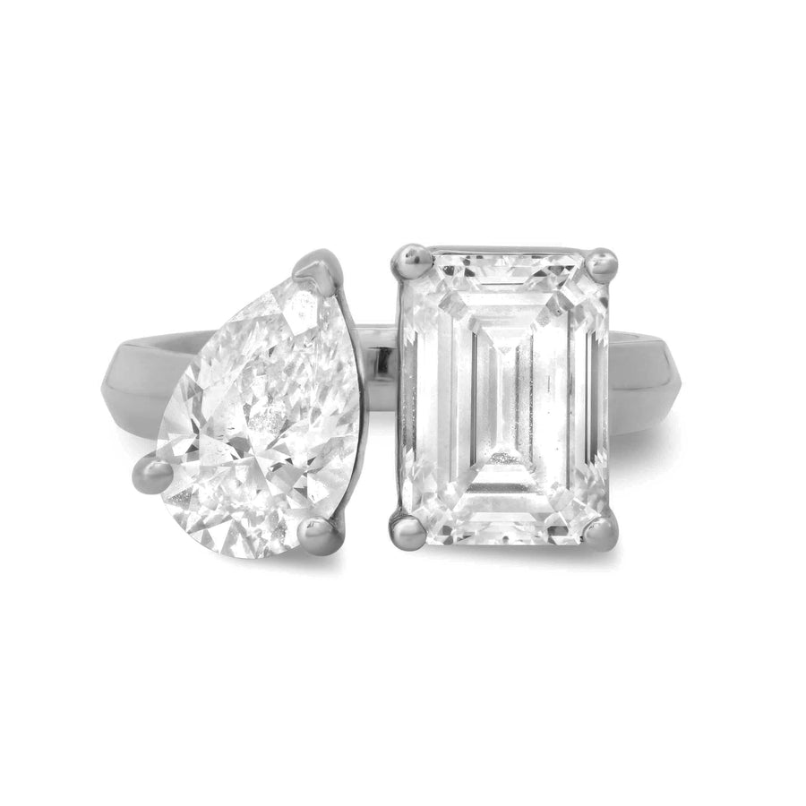 Rings 6 / White Gold / 14K 14K & 18K Gold Emerald Cut and Pear Cut Double Diamond Ring