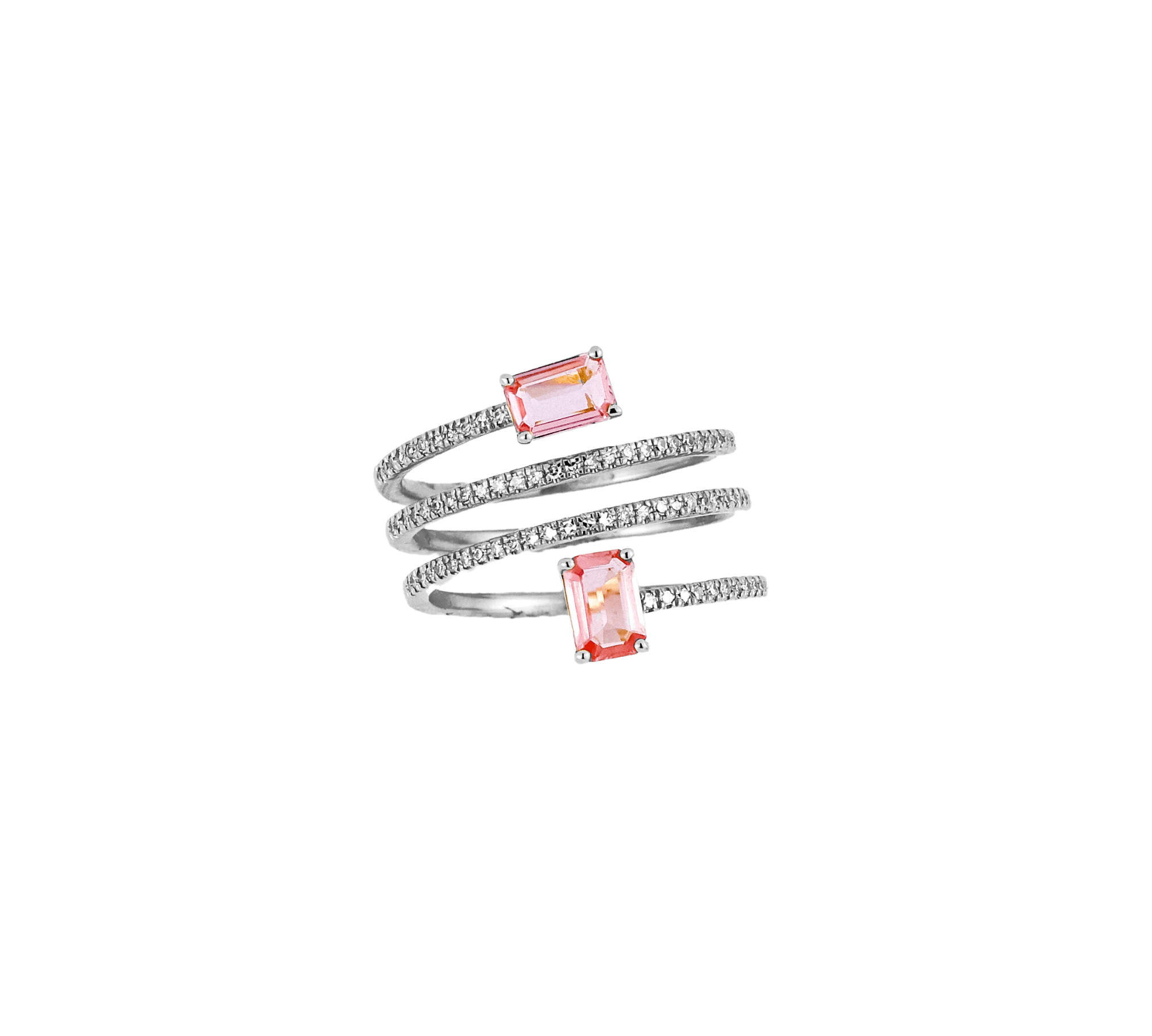 Rings 6" / White Gold 14K Gold Pink Sapphire and Diamond Wrap Around RIng