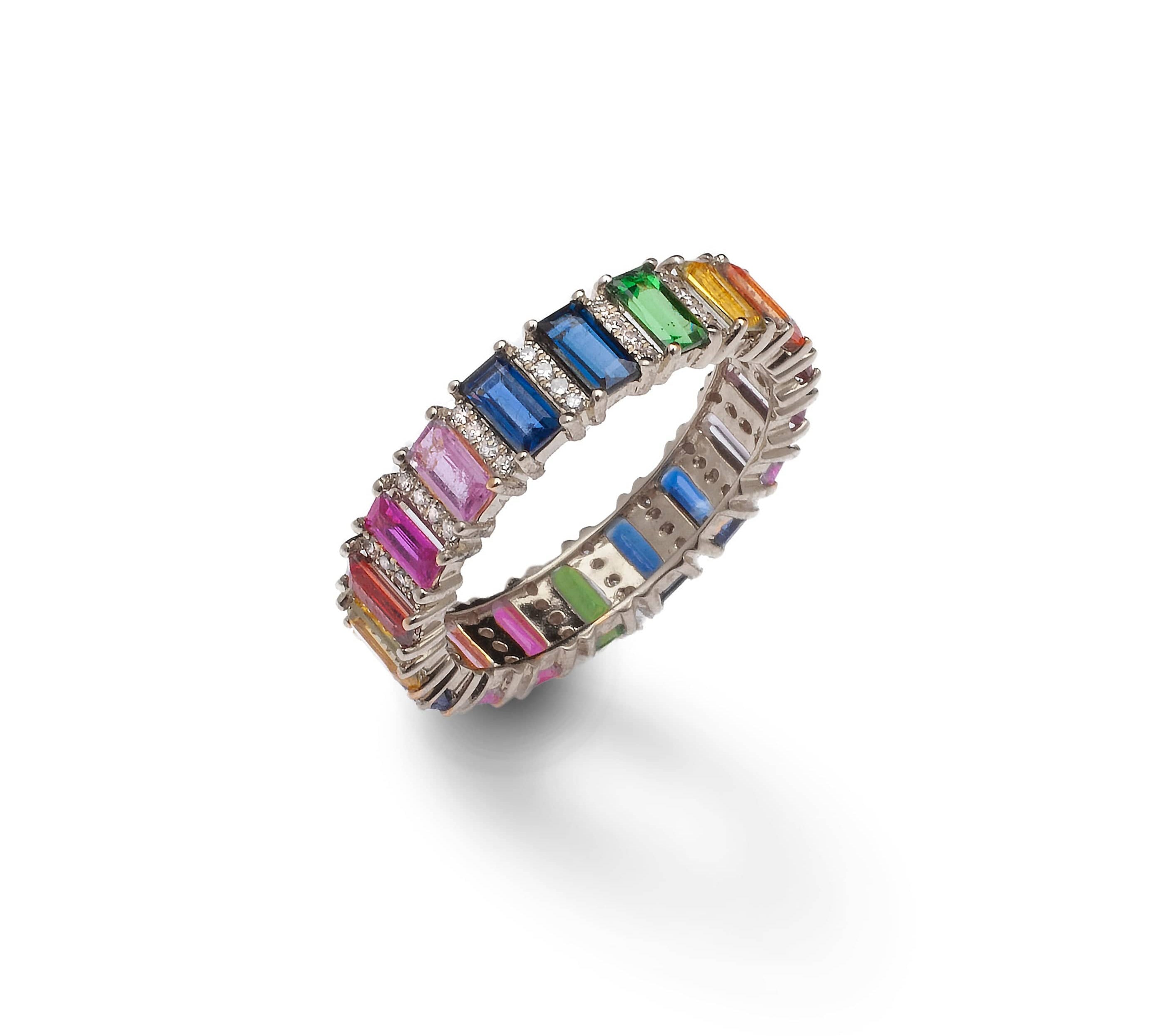 Rings 6 / White Gold Rainbow Sapphire and Diamond Eternity Ring