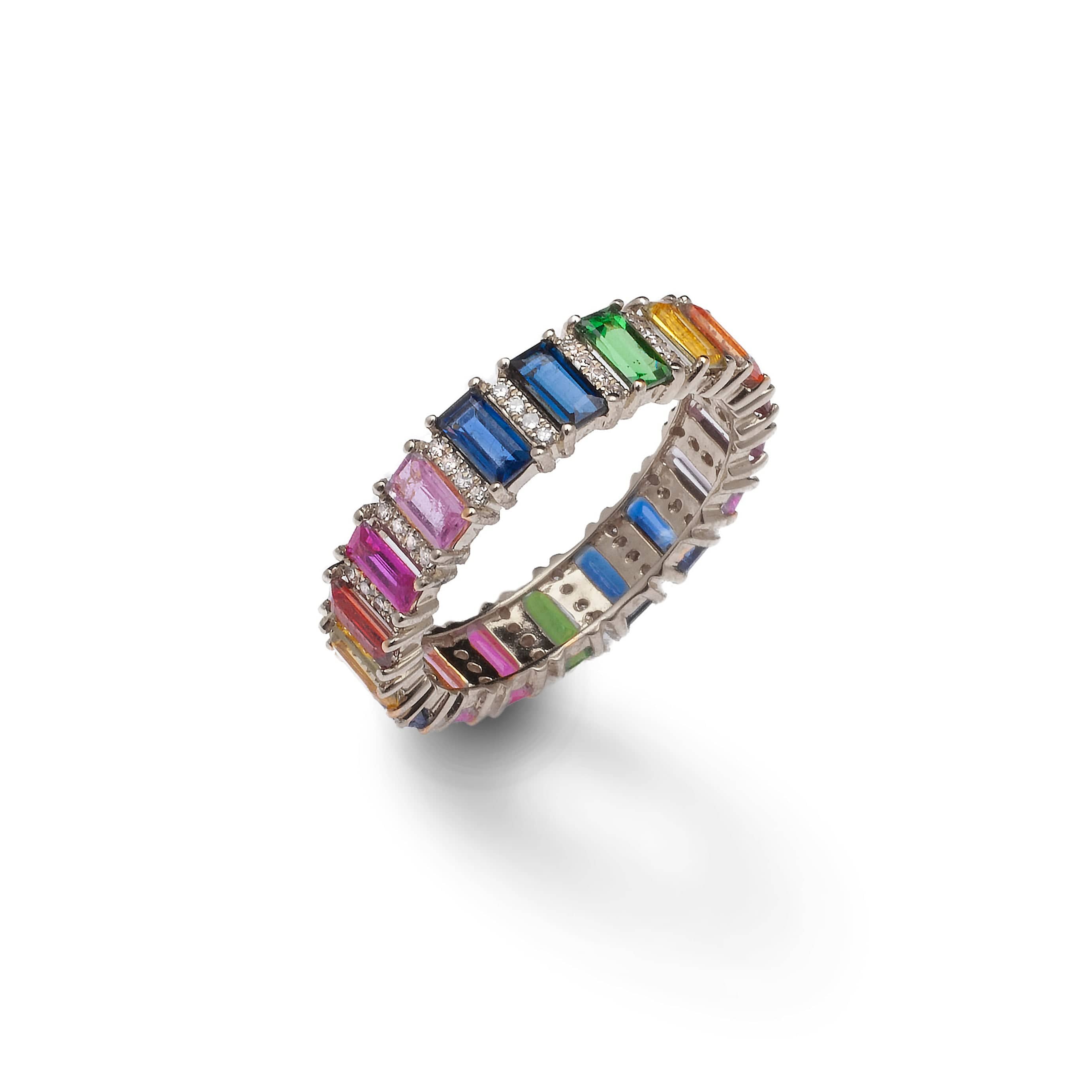 Rings 6 / White Gold Rainbow Sapphire and Diamond Eternity Ring