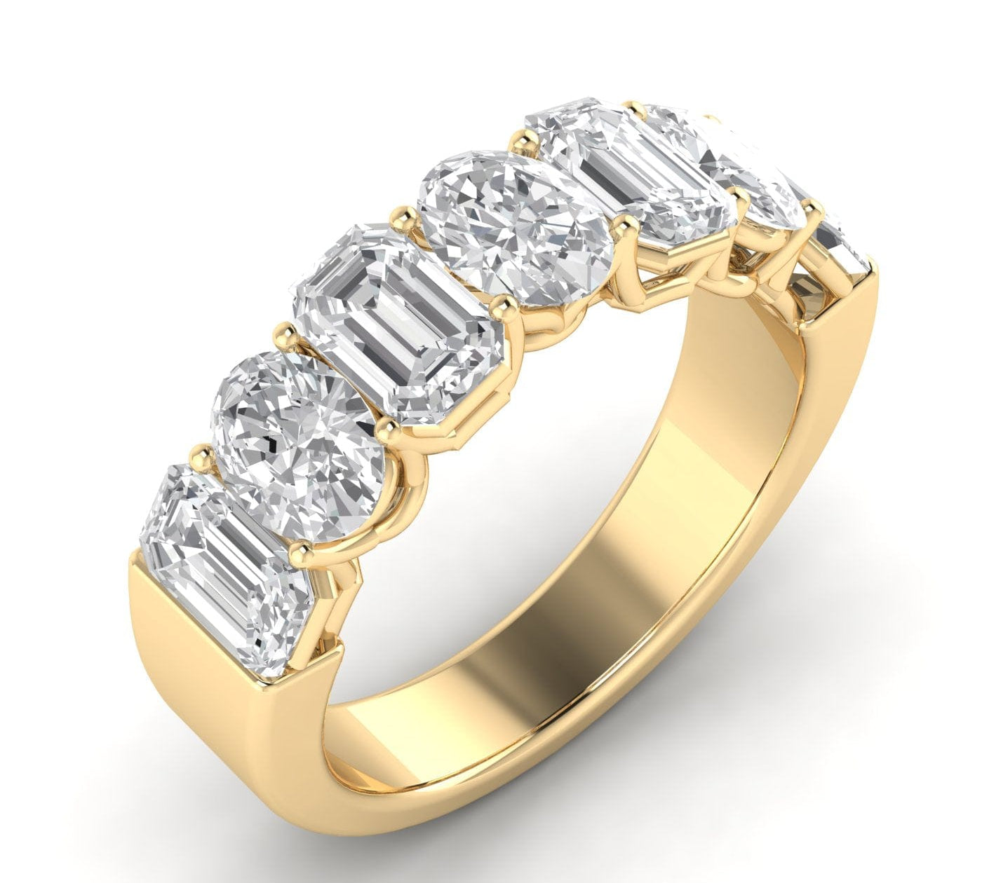 Rings 6 / Yellow Gold / 14K 14K & 18K Gold Emerald and Oval Diamond Eternity Ring, Lab Grown