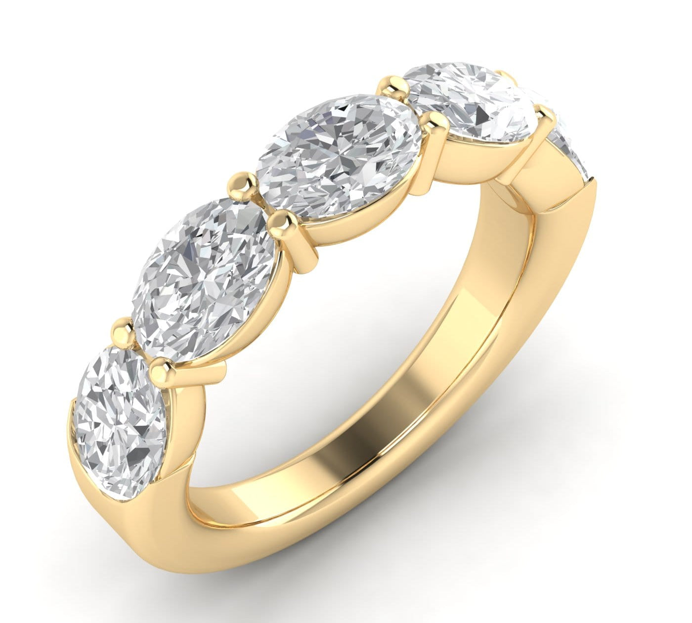 Rings 6 / Yellow Gold / 14K 14K & 18K Gold Oval East West Diamond Eternity Ring, Lab Grown