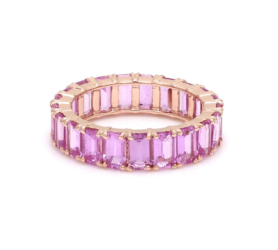 Rings 6 / Yellow Gold / 14K 14K & 18K Gold Pink Sapphire Eternity Band, U Shape Setting