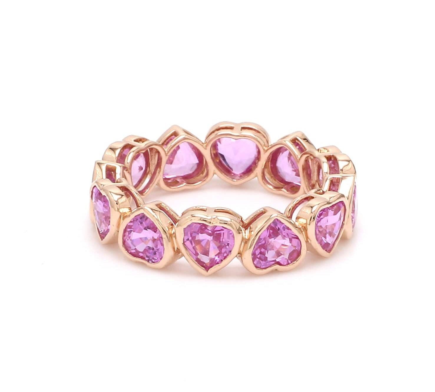 Rings 6 / Yellow Gold / 14K 14K & 18K Gold Pink Sapphire Heart Eternity Band, Bezel Set