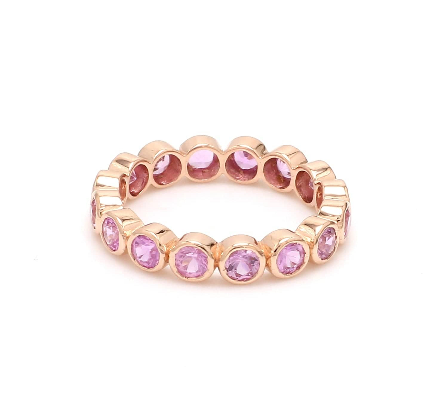 Rings 6 / Yellow Gold / 14K 14K & 18K Gold Pink Sapphire Round Bezel Set Eternity Band