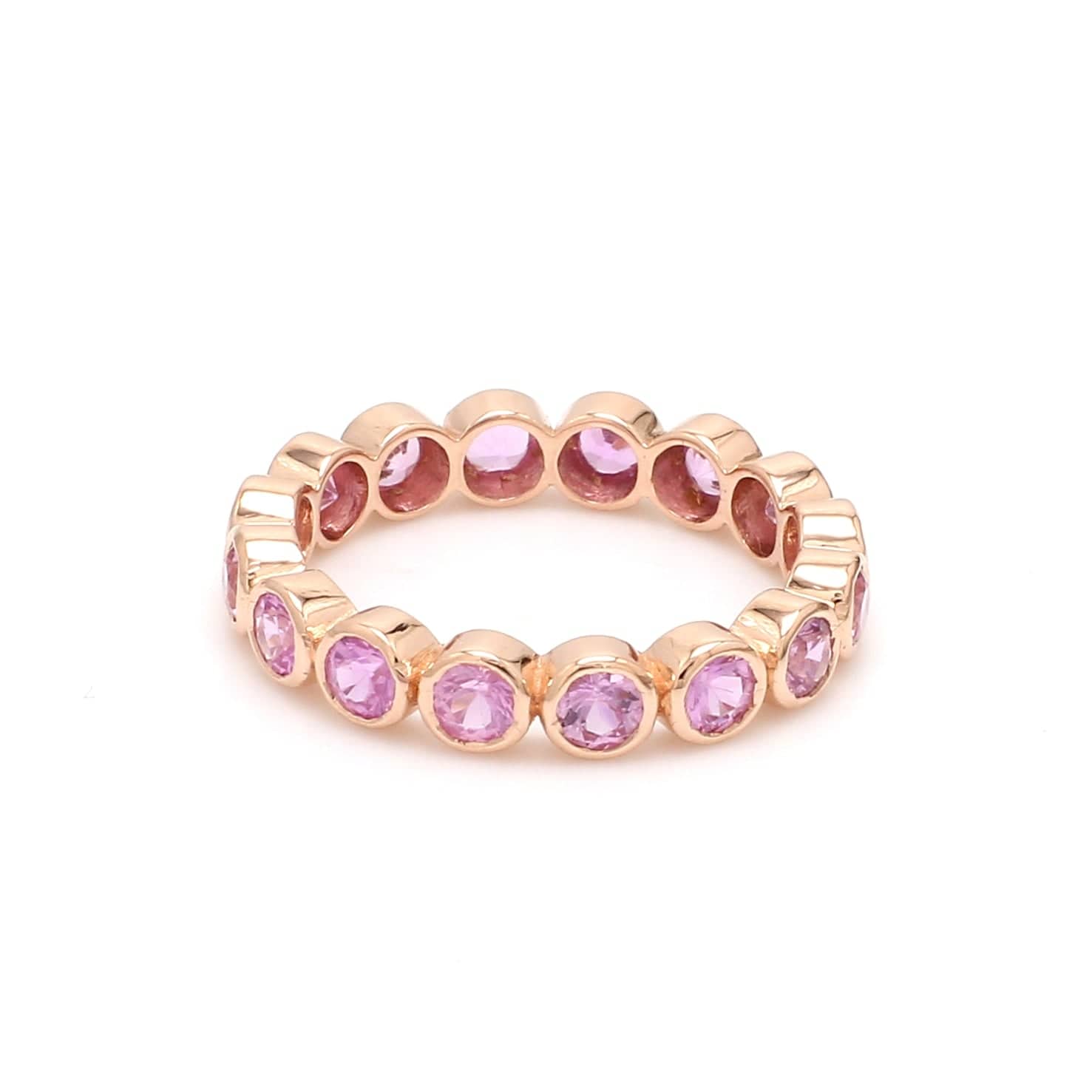 Rings 6 / Yellow Gold / 14K 14K & 18K Gold Pink Sapphire Round Bezel Set Eternity Band