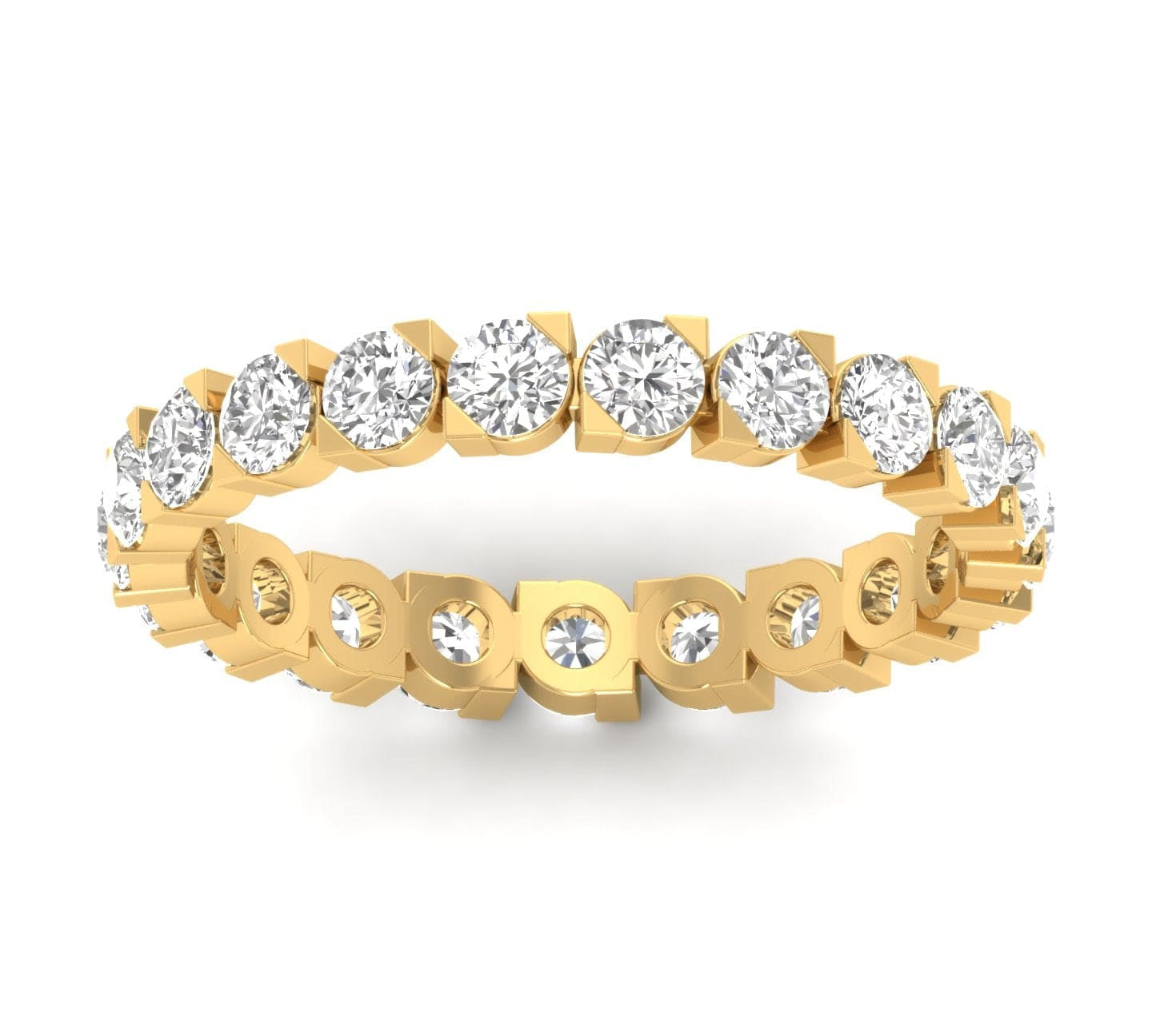 Rings 6 / Yellow Gold / 14K 14K & 18K Gold Round Diamond Eternity Ring, Eye Setting, Lab Grown