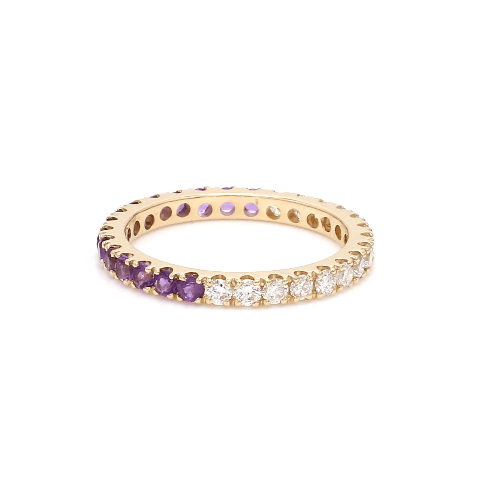 Rings 6 / Yellow Gold / 14K 14K & 18K Ombre Amethyst & Diamond Eternity Ring