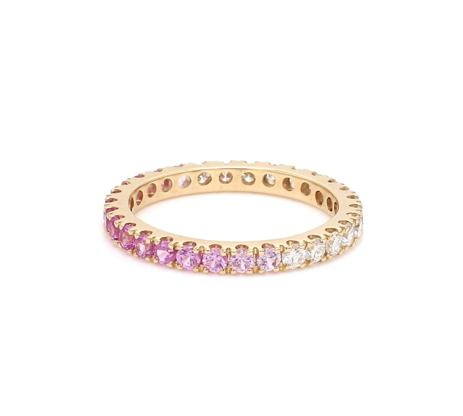 Rings 6 / Yellow Gold / 14K 14K & 18K Ombre Pink Sapphire & Diamond Eternity Ring