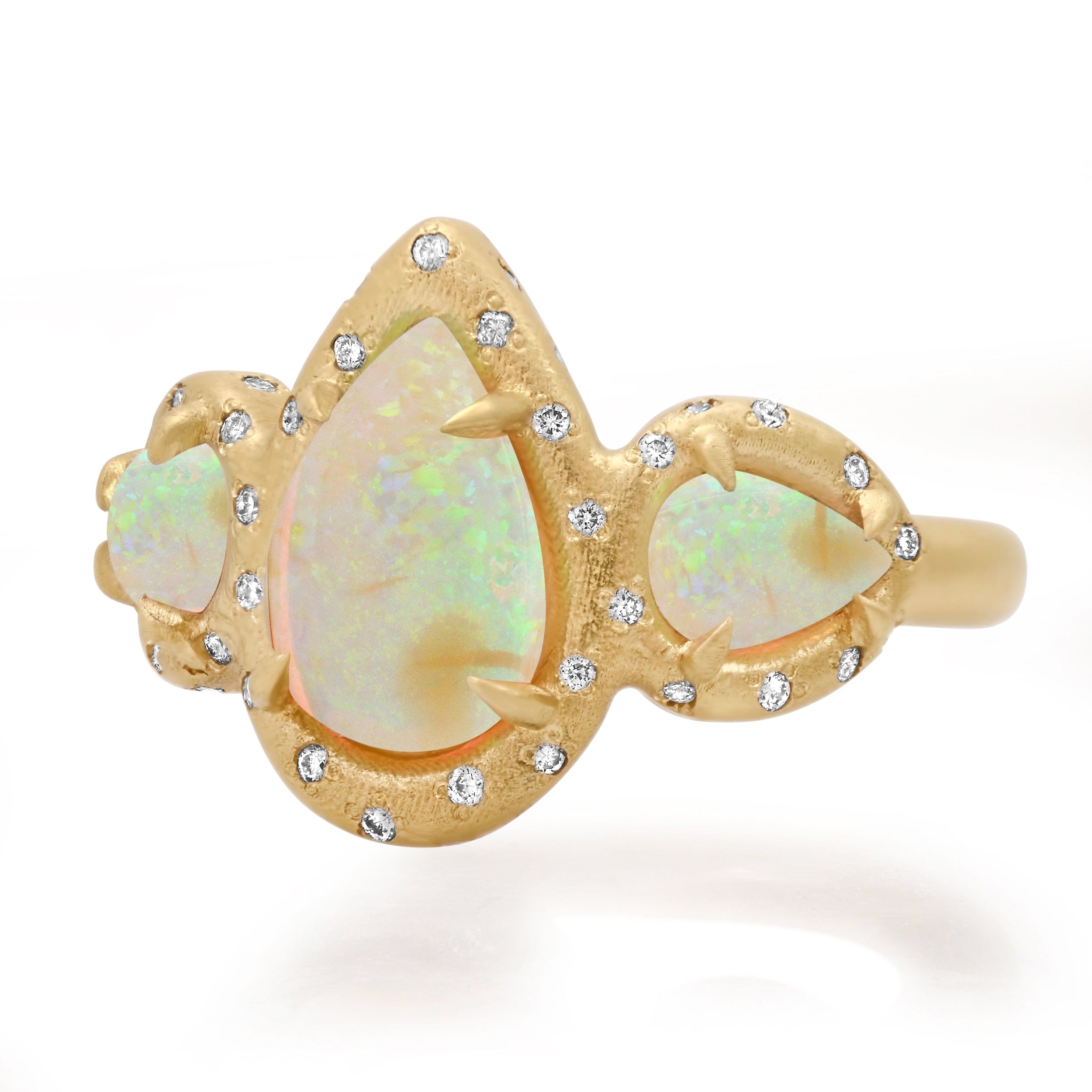 Rings 6 / Yellow Gold / 14K 14K & 18K Three Opal and Diamond Ring