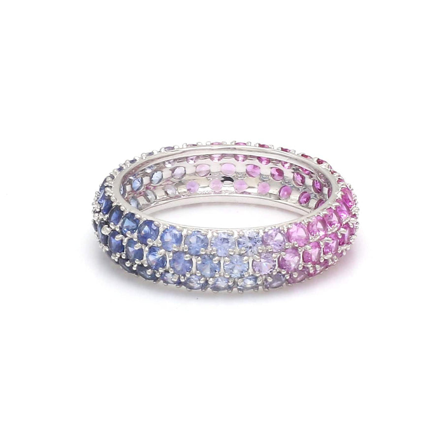 Rings 6 / Yellow Gold / 14K 14K or 18K Gold Pave Blue Pink Ombre Eternity Band