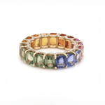 Rings 14K or 18K Gold Rainbow Sapphire and Pave Diamond Eternity Band