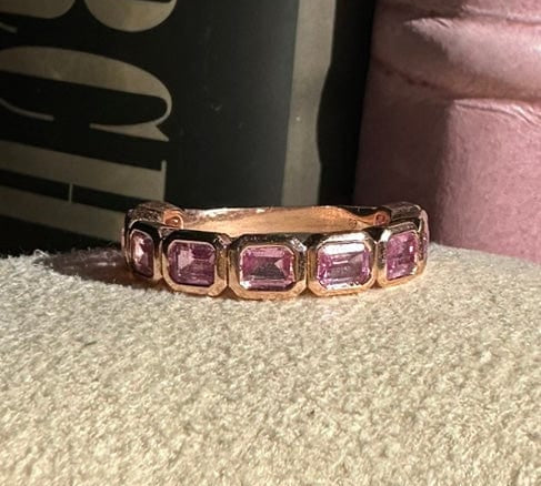 Rings 6 / Yellow Gold Pink Sapphire Bezel Sideways Set Eternity Ring