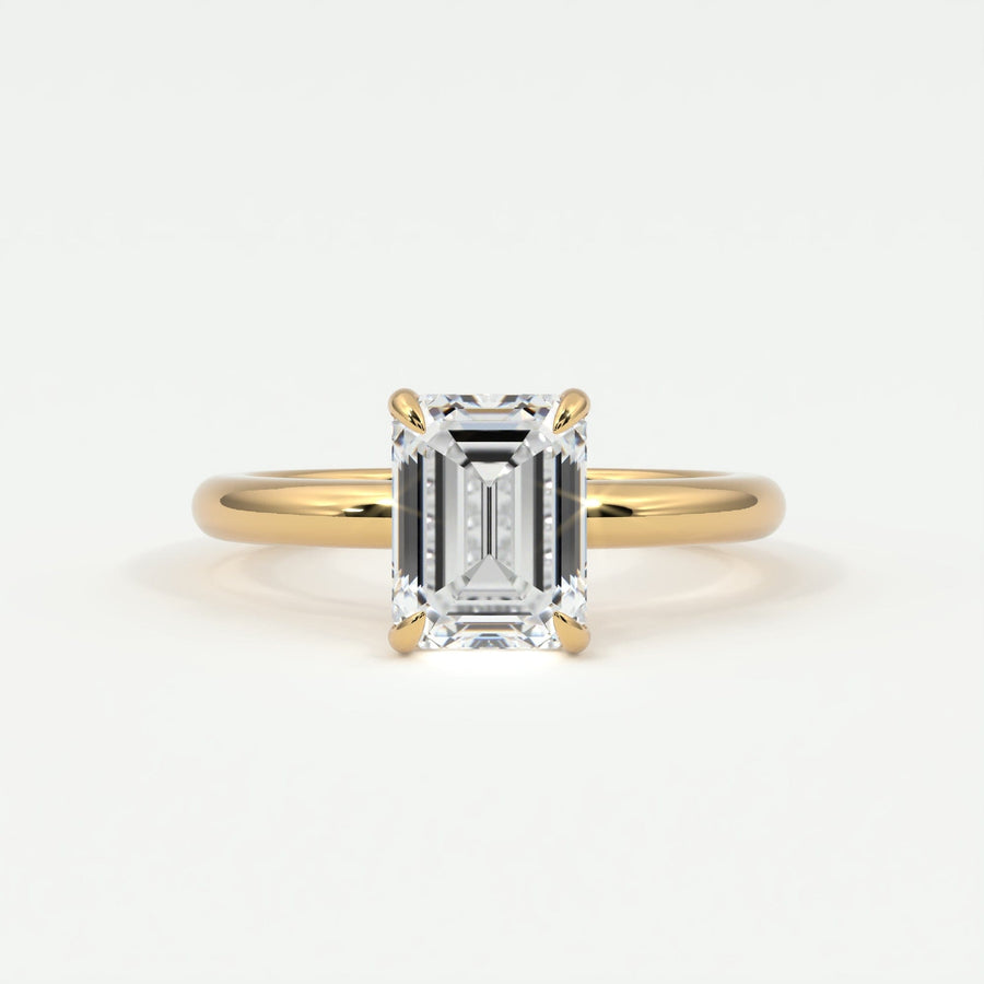 Rings Emerald Cut Pave Diamond Hidden Halo, Gold Band