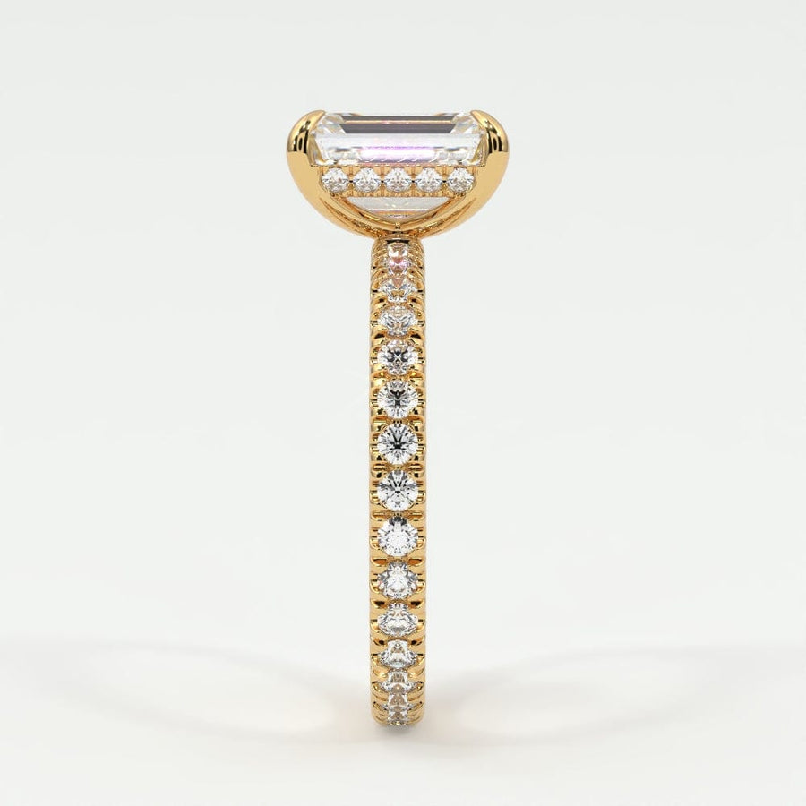 Rings Emerald Cut Pave Diamond Single Row, Hidden Halo