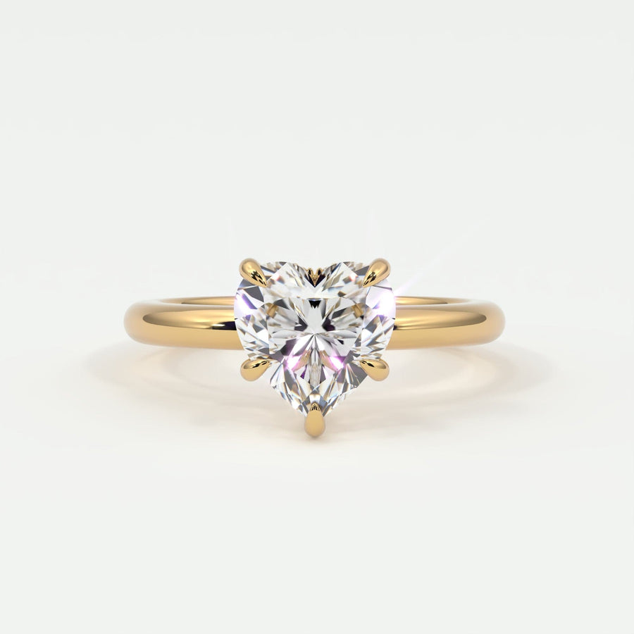 Rings Heart Shape Pave Diamond Hidden Halo, Gold Band