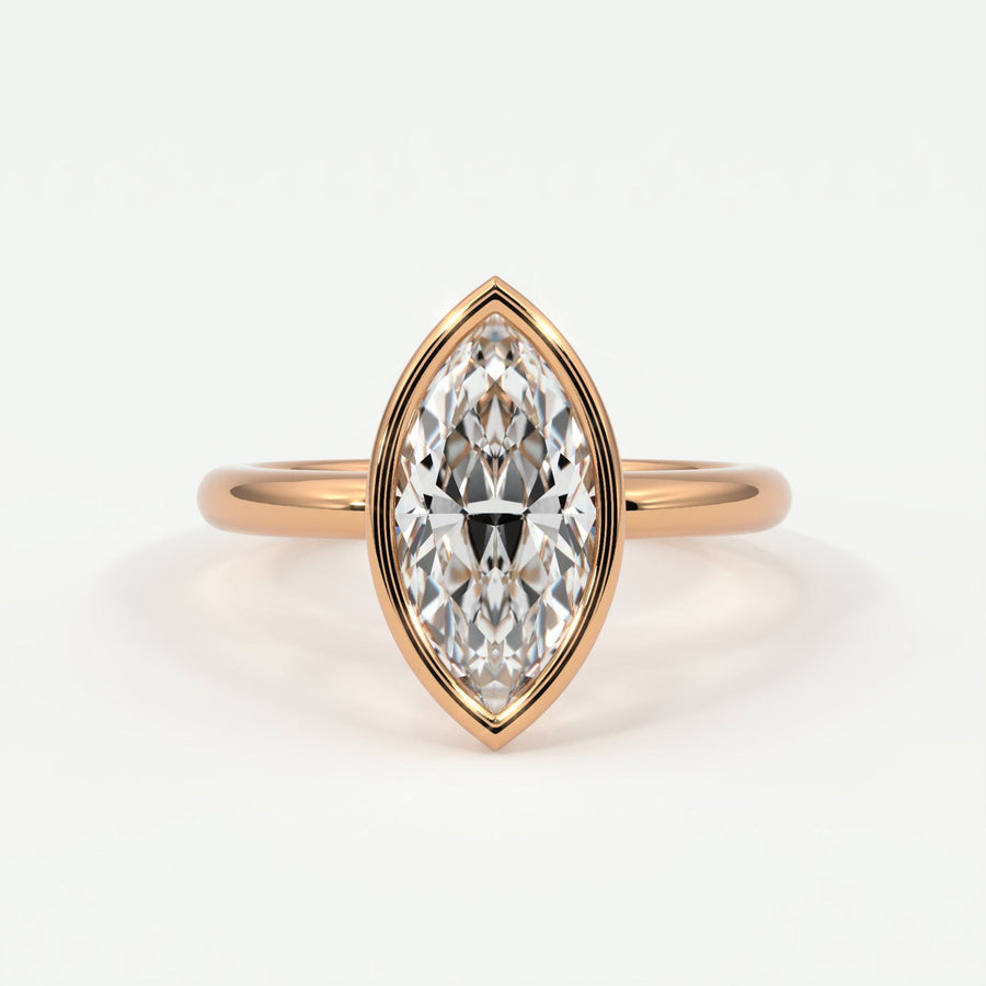 Rings Natural Mined Diamonds / 14K Rose Gold Marquise Cut Bezel Setting