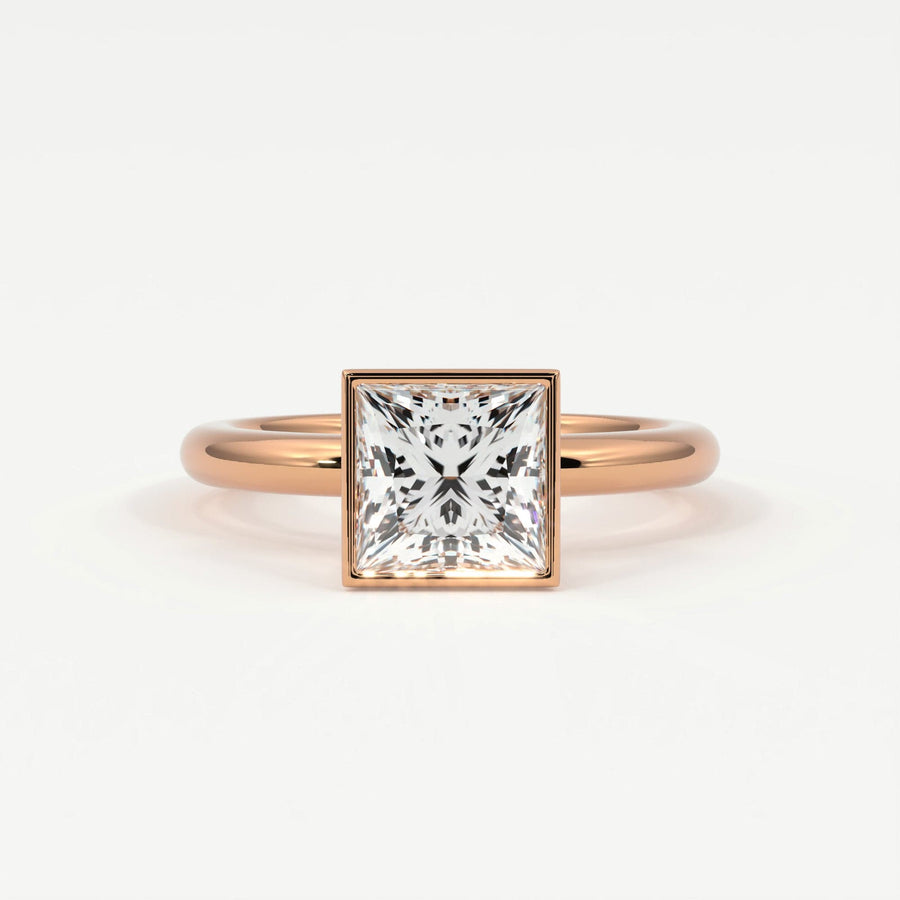 Rings Natural Mined Diamonds / 14K Rose Gold Princess Cut Bezel Setting