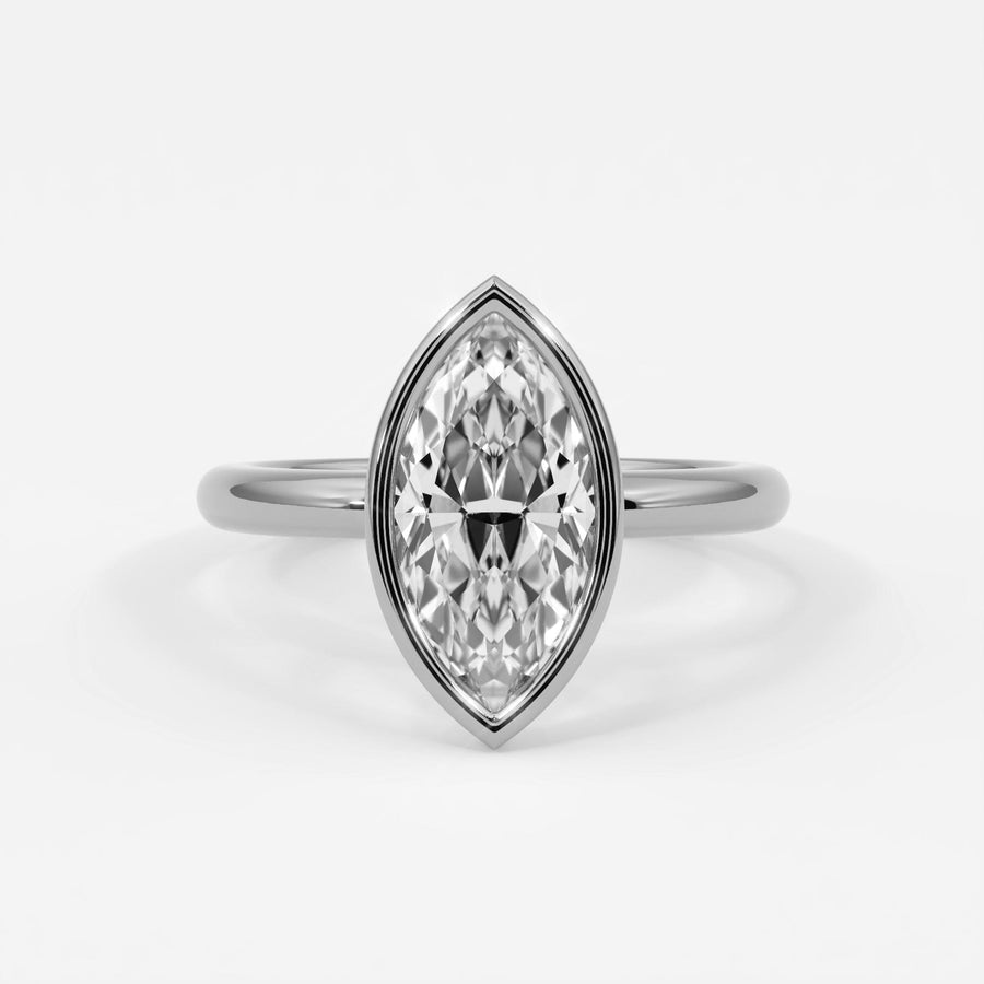 Rings Natural Mined Diamonds / 14K White Gold Marquise Cut Bezel Setting