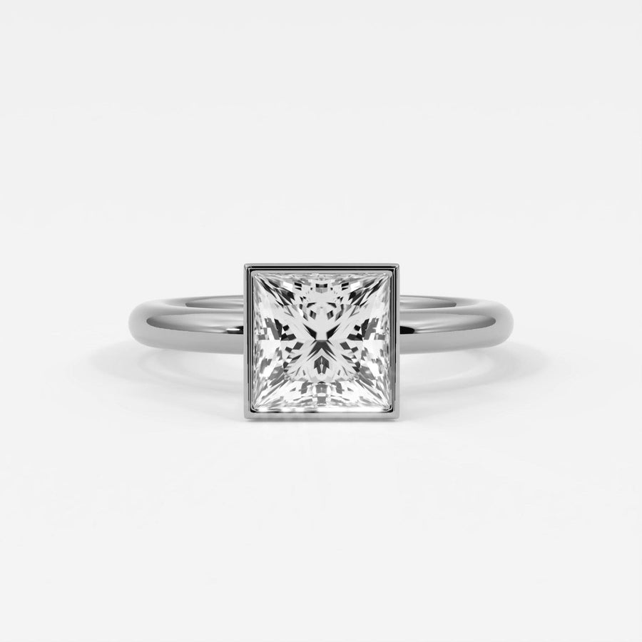 Rings Natural Mined Diamonds / 14K White Gold Princess Cut Bezel Setting