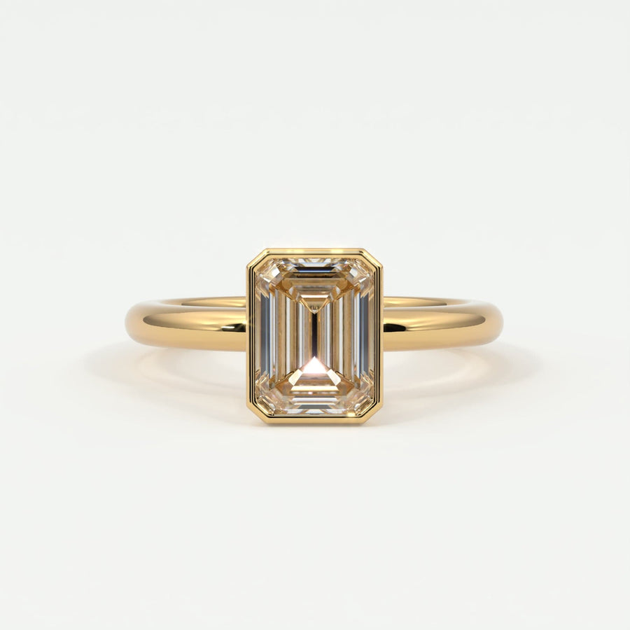 Rings Natural Mined Diamonds / 14K Yellow Gold Emerald Cut Bezel Setting